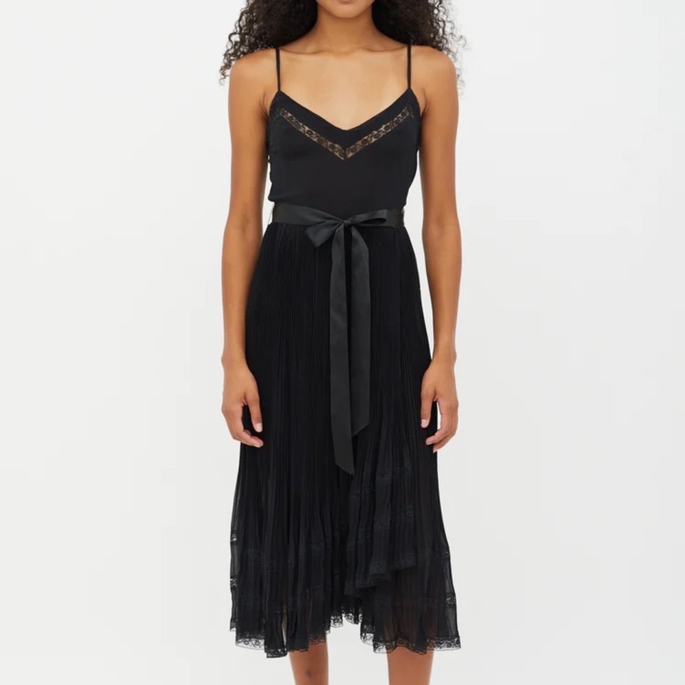 Chloé Silk Plissé & Lace Midi Dress